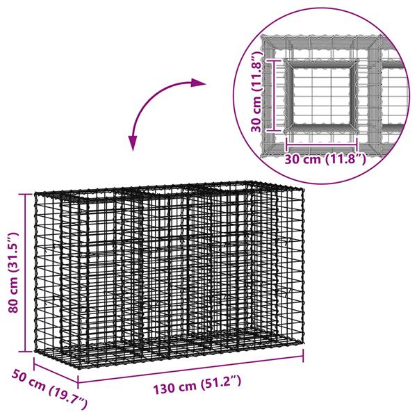 Grote foto vidaxl gabion verhoogd bed zilver 130 x 50 x 80 cm tuin en terras hekken en schuttingen