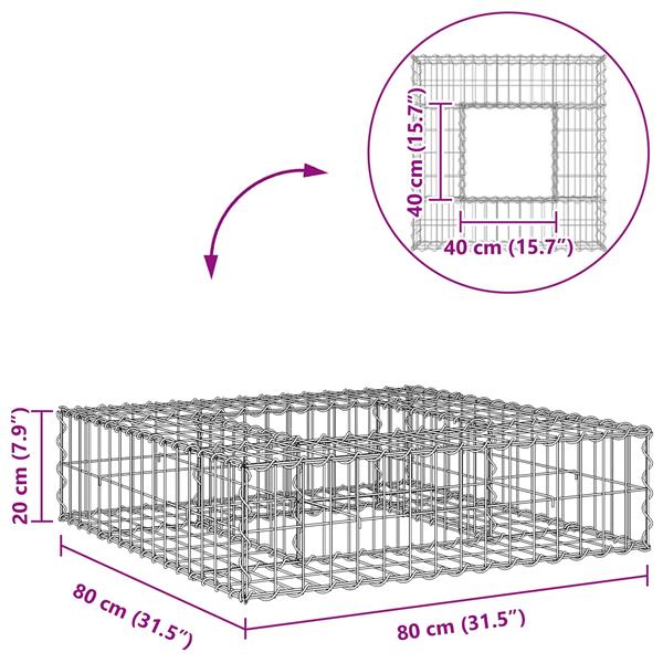 Grote foto vidaxl gabion verhoogd bed zilver 80 x 80 x 20 cm gegalvaniseerd staal tuin en terras hekken en schuttingen