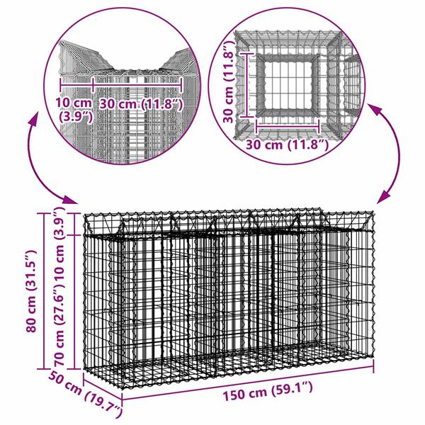 Grote foto vidaxl gabion verhoogd bed zilver 150 x 50 x 80 cm tuin en terras hekken en schuttingen