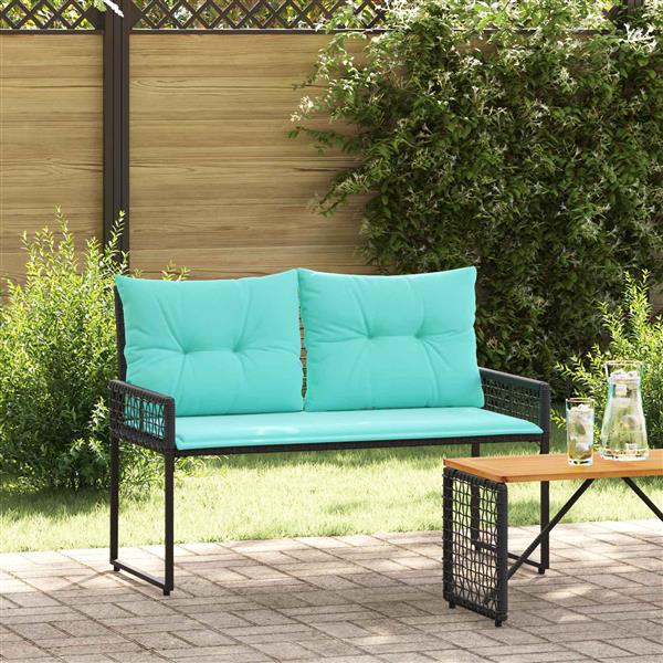 Grote foto vidaxl tuinbank zwart en turquoise 118 x 55 x 82 cm pe rattan en stof tuin en terras tuinmeubelen