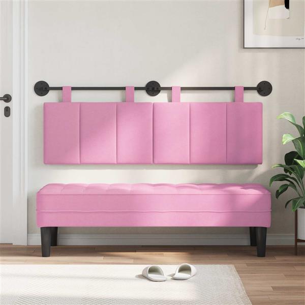 Grote foto vidaxl hangend hoofdeinde wandgemonteerd roze 150 x 55 x 5 cm stof antiek en kunst stoelen en banken