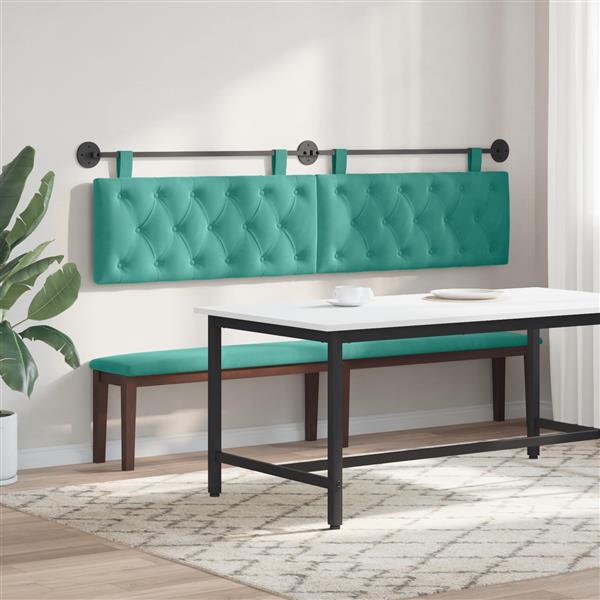 Grote foto vidaxl hangend hoofdeinde turquoise 210 x 55 x 7 cm fluweel antiek en kunst stoelen en banken