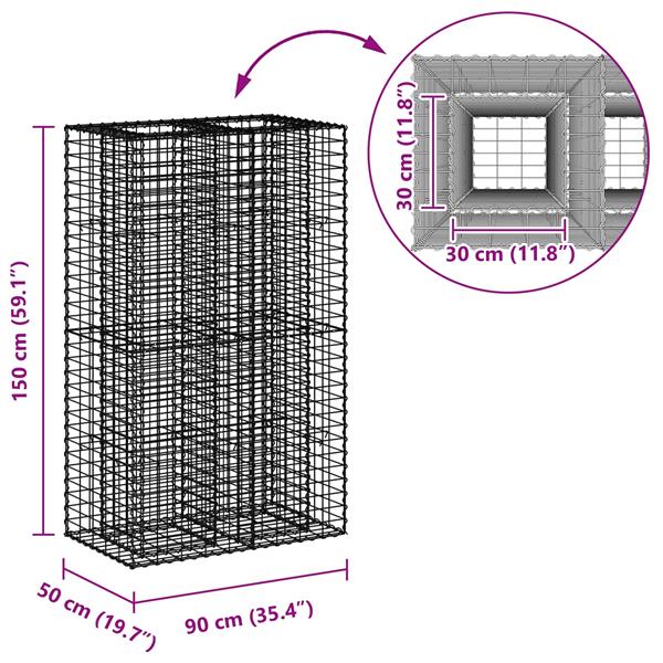 Grote foto vidaxl gabion verhoogd bed zilver 90 x 50 x 150 cm tuin en terras hekken en schuttingen