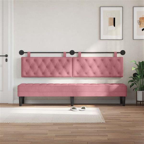 Grote foto vidaxl hangend hoofdeinde wandgemonteerd roze 210 x 55 x 7 cm fluweel antiek en kunst stoelen en banken