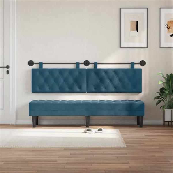 Grote foto vidaxl hangend hoofdeinde wandgemonteerd blauw 190 x 55 x 7 cm fluweel antiek en kunst stoelen en banken