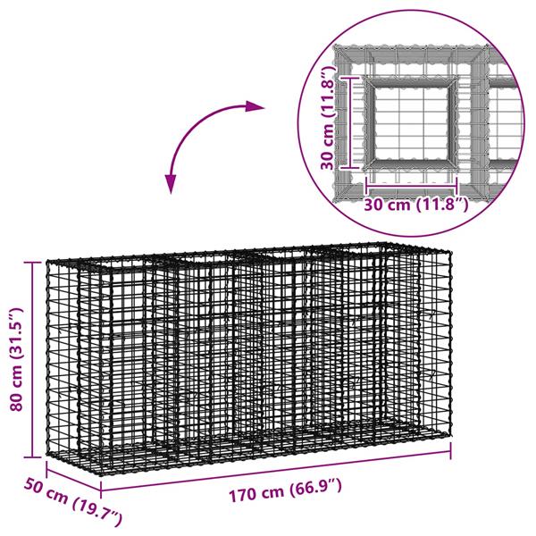 Grote foto vidaxl gabion verhoogd bed zilver 170 x 50 x 80 cm tuin en terras hekken en schuttingen