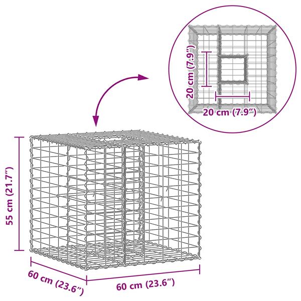 Grote foto vidaxl gabion verhoogd bed zilver 60 x 60 x 55 cm gegalvaniseerd staal tuin en terras hekken en schuttingen