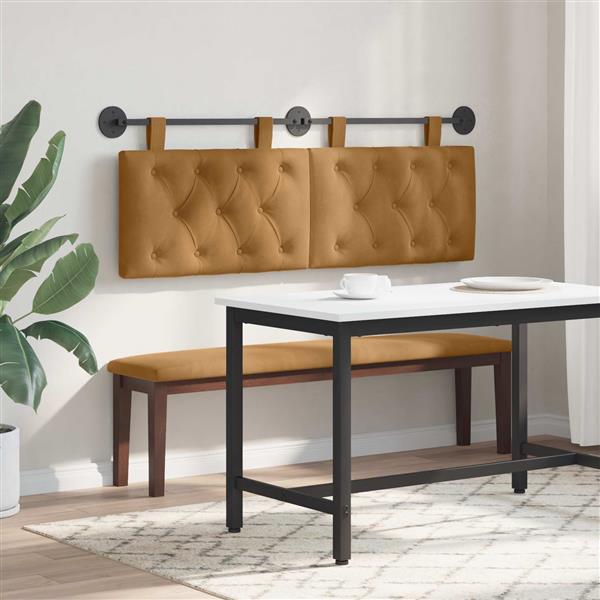 Grote foto vidaxl hangend hoofdeinde wandgemonteerd bruin 150 x 55 x 7 cm fluweel antiek en kunst stoelen en banken