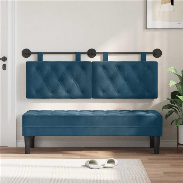 Grote foto vidaxl hangend hoofdeinde wandgemonteerd blauw 130 x 55 x 7 cm fluweel antiek en kunst stoelen en banken