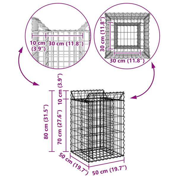 Grote foto vidaxl gabion verhoogd bed zilver 50 x 50 x 80 cm gegalvaniseerd staal tuin en terras hekken en schuttingen