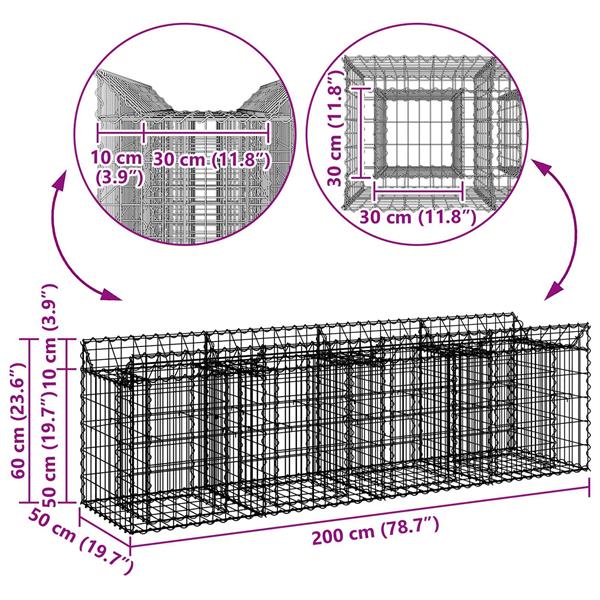 Grote foto vidaxl gabion verhoogd bed zilver 200 x 50 x 60 cm tuin en terras hekken en schuttingen