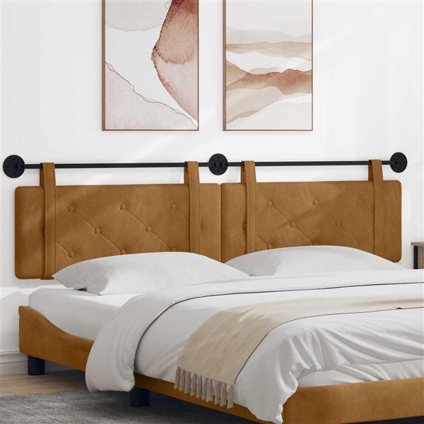 Grote foto vidaxl hangend hoofdeinde wandgemonteerd bruin 210 x 55 x 5 cm fluweel antiek en kunst stoelen en banken