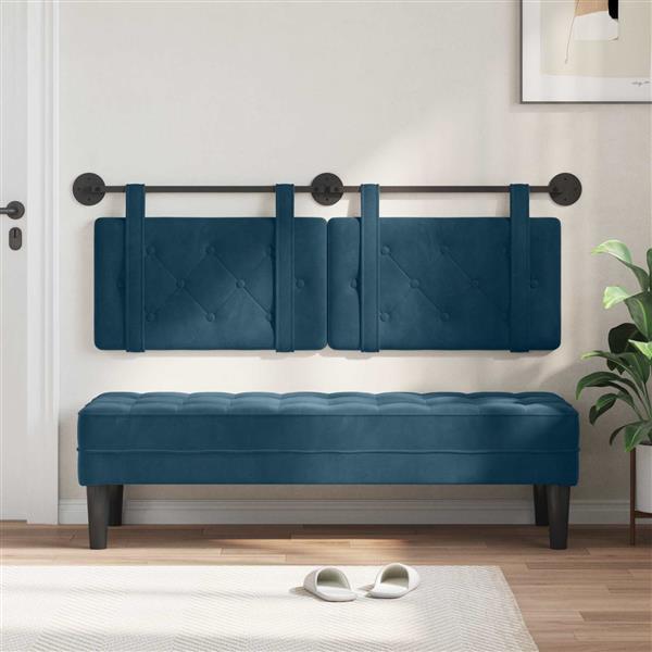 Grote foto vidaxl hangend hoofdeinde wandgemonteerd blauw 150 x 55 x 5 cm fluweel antiek en kunst stoelen en banken