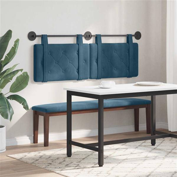 Grote foto vidaxl hangend hoofdeinde wandgemonteerd blauw 130 x 55 x 5 cm fluweel antiek en kunst stoelen en banken