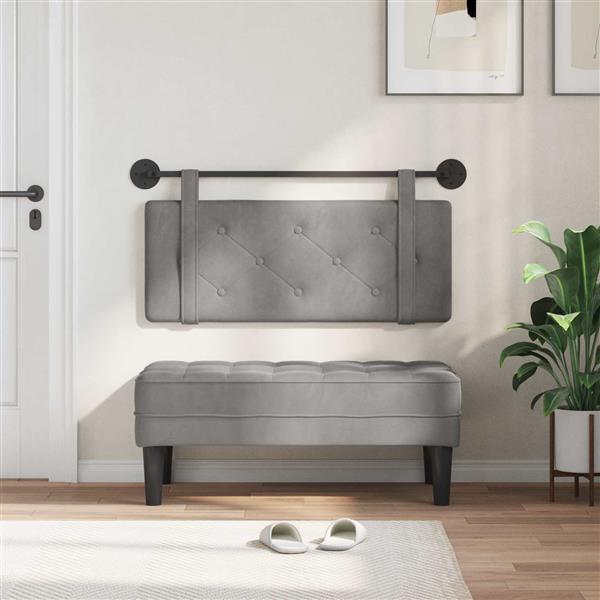 Grote foto vidaxl hangend hoofdeinde lichtgrijs 110 x 55 x 5 cm fluweel antiek en kunst stoelen en banken