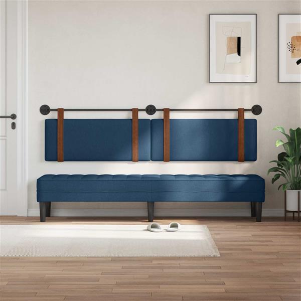 Grote foto vidaxl hangend hoofdeinde effen blauw 210 x 55 x 5 cm antiek pu antiek en kunst stoelen en banken