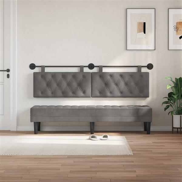 Grote foto vidaxl hangend hoofdeinde donkergrijs 190 x 55 x 7 cm fluweel antiek en kunst stoelen en banken