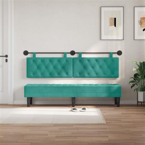 Grote foto vidaxl hangend hoofdeinde turquoise 170 x 55 x 7 cm fluweel antiek en kunst stoelen en banken
