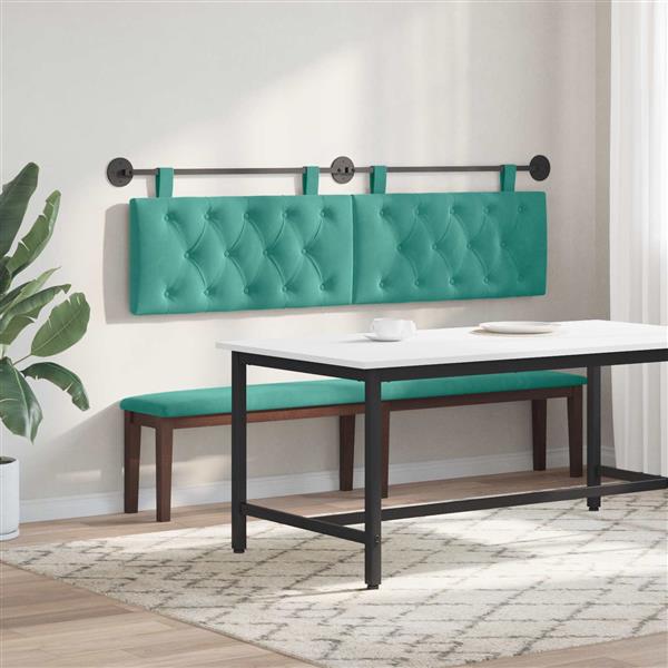 Grote foto vidaxl hangend hoofdeinde turquoise 170 x 55 x 7 cm fluweel antiek en kunst stoelen en banken