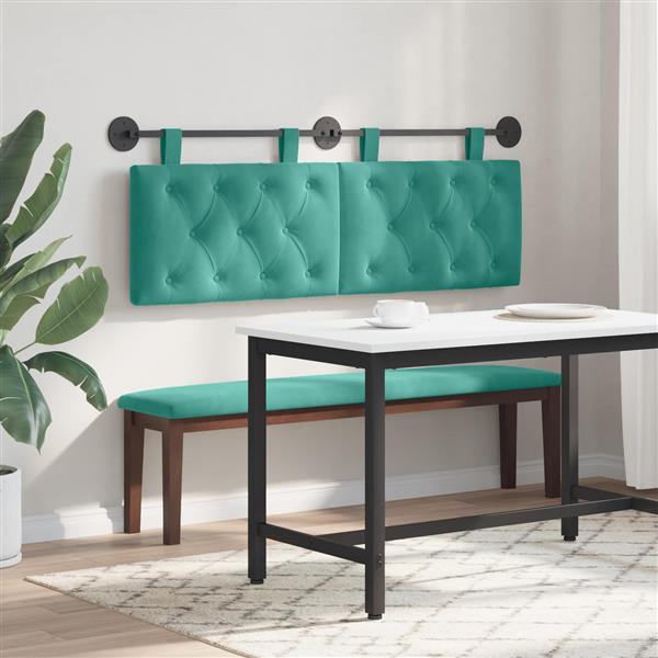 Grote foto vidaxl hangend hoofdeinde turquoise 150 x 55 x 7 cm fluweel antiek en kunst stoelen en banken