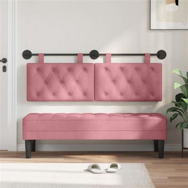 Grote foto vidaxl hangend hoofdeinde wandgemonteerd roze 150 x 55 x 7 cm fluweel antiek en kunst stoelen en banken