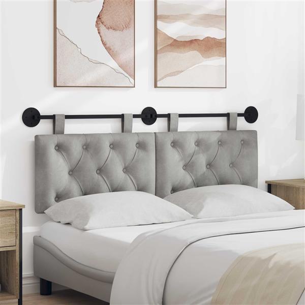 Grote foto vidaxl hangend hoofdeinde lichtgrijs 150 x 55 x 7 cm fluweel antiek en kunst stoelen en banken