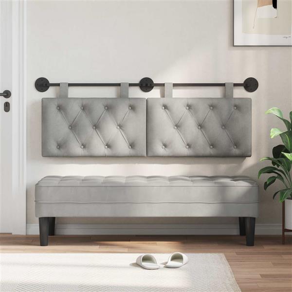 Grote foto vidaxl hangend hoofdeinde lichtgrijs 150 x 55 x 7 cm fluweel antiek en kunst stoelen en banken