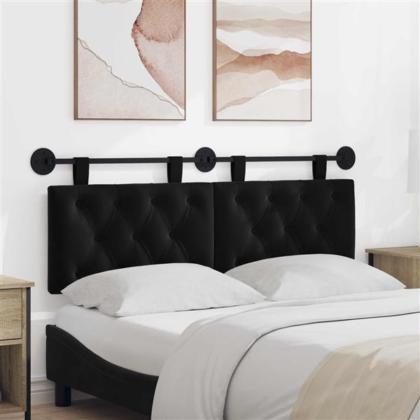 Grote foto vidaxl hangend hoofdeinde wandgemonteerd zwart 130 x 55 x 7 cm fluweel antiek en kunst stoelen en banken