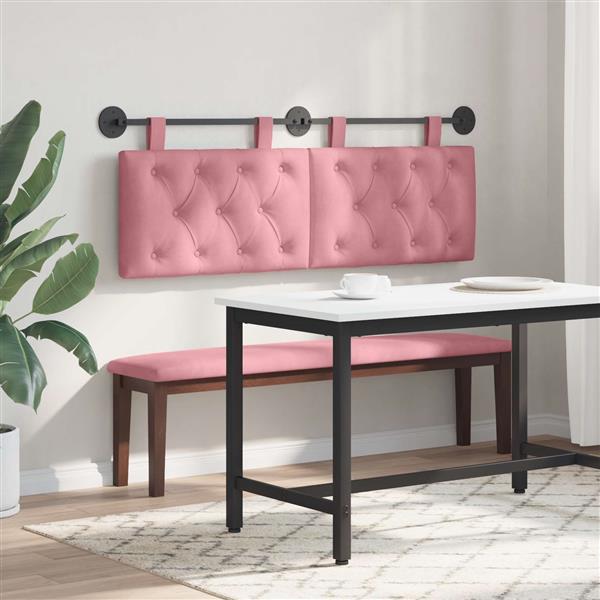 Grote foto vidaxl hangend hoofdeinde wandgemonteerd roze 130 x 55 x 7 cm fluweel antiek en kunst stoelen en banken