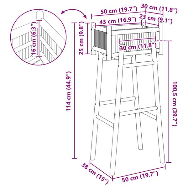 Grote foto vidaxl tuinplanter met houder naturel 50 x 38 x 114 cm bamboe tuin en terras overige tuin en terras
