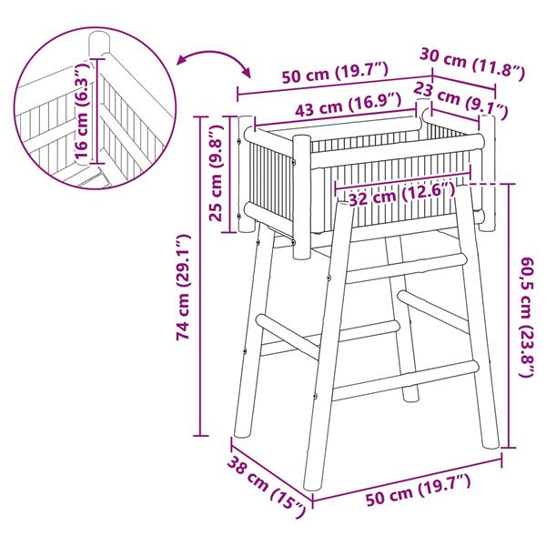 Grote foto vidaxl tuinplanter met houder naturel 50 x 38 x 74 cm bamboe tuin en terras overige tuin en terras