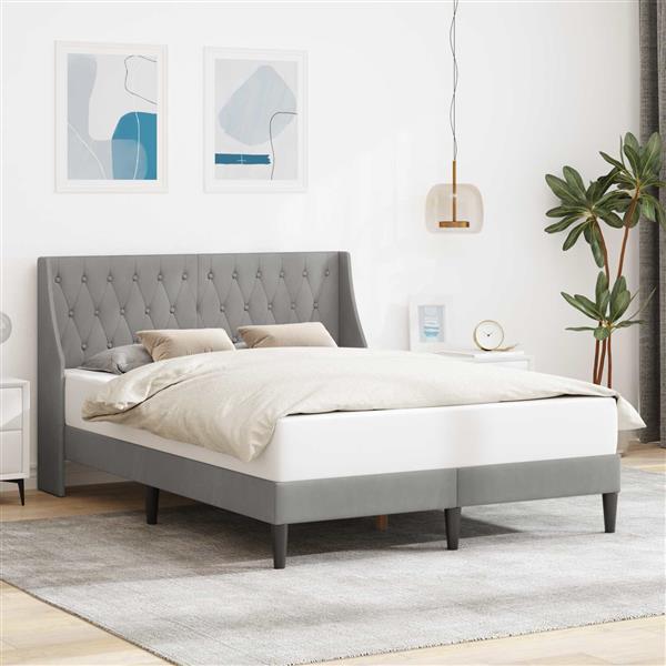 Grote foto vidaxl bedframe met hoofdeinde lichtgrijs 140 x 190 cm fluweel antiek en kunst stoelen en banken