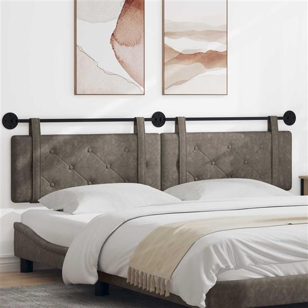 Grote foto vidaxl hangend hoofdeinde grijs 210 x 55 x 5 cm antiek pu antiek en kunst stoelen en banken