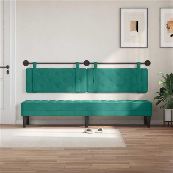 Grote foto vidaxl hangend hoofdeinde turquoise 210 x 55 x 5 cm fluweel antiek en kunst stoelen en banken