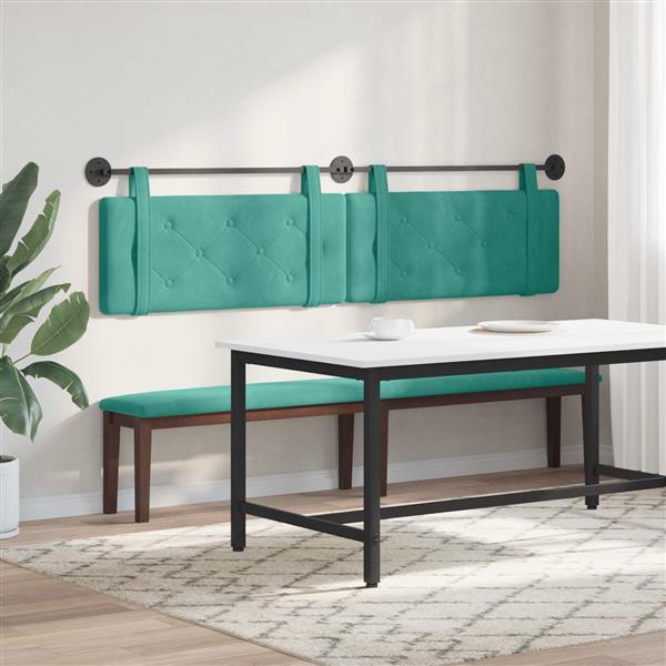 Grote foto vidaxl hangend hoofdeinde turquoise 210 x 55 x 5 cm fluweel antiek en kunst stoelen en banken