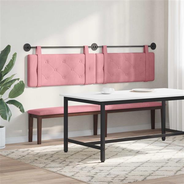 Grote foto vidaxl hangend hoofdeinde wandgemonteerd roze 210 x 55 x 5 cm fluweel antiek en kunst stoelen en banken