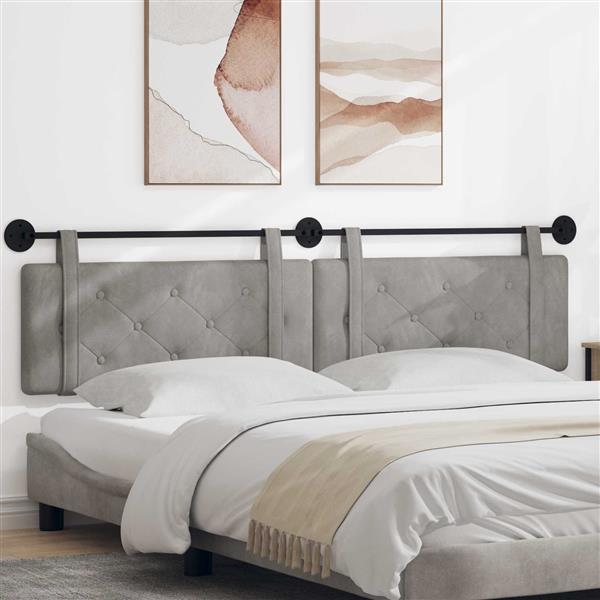 Grote foto vidaxl hangend hoofdeinde lichtgrijs 210 x 55 x 5 cm fluweel antiek en kunst stoelen en banken