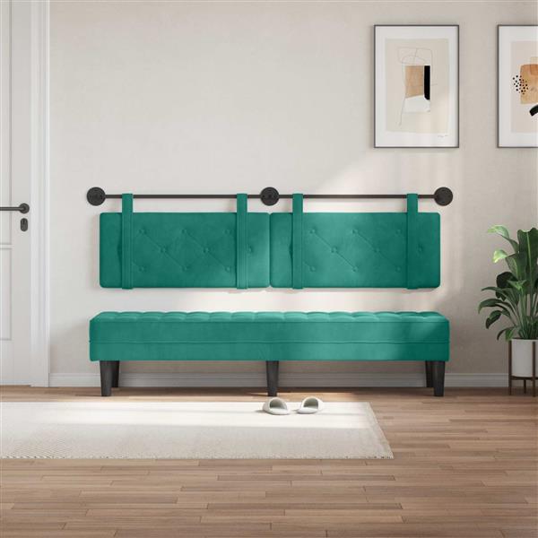 Grote foto vidaxl hangend hoofdeinde turquoise 170 x 55 x 5 cm fluweel antiek en kunst stoelen en banken