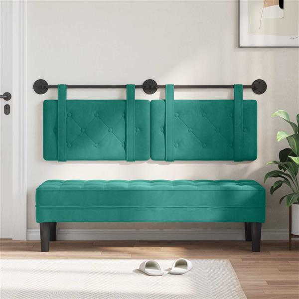 Grote foto vidaxl hangend hoofdeinde turquoise 150 x 55 x 5 cm fluweel antiek en kunst stoelen en banken