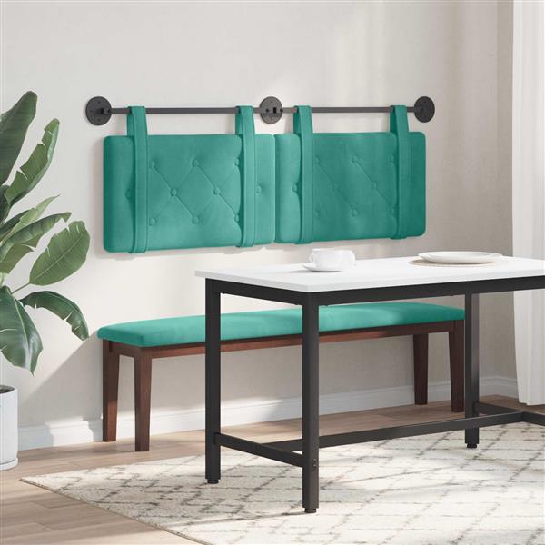 Grote foto vidaxl hangend hoofdeinde turquoise 130 x 55 x 5 cm fluweel antiek en kunst stoelen en banken