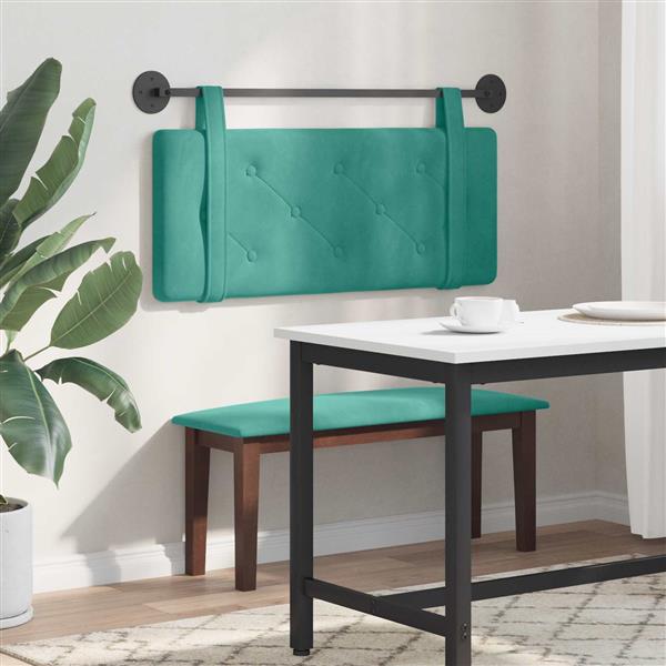 Grote foto vidaxl hangend hoofdeinde turquoise 110 x 55 x 5 cm fluweel antiek en kunst stoelen en banken