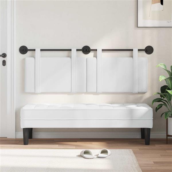 Grote foto vidaxl hangend hoofdeinde wandgemonteerd wit 150 x 55 x 5 cm stof antiek en kunst stoelen en banken