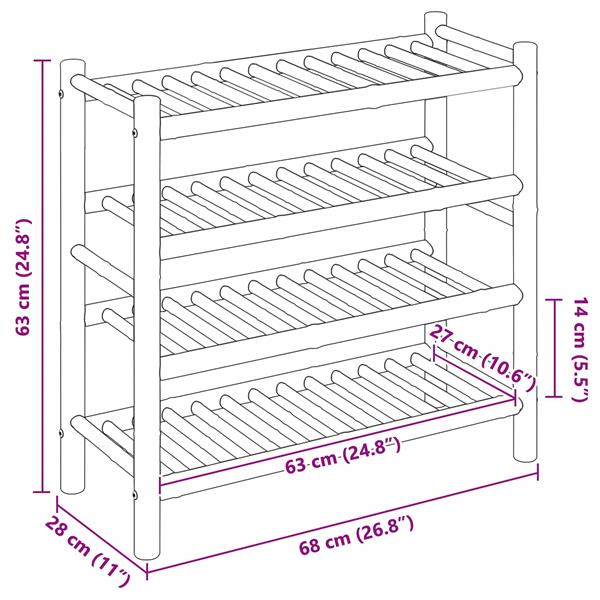 Grote foto vidaxl schoenenrek met plank met opslag naturel 68 x 28 x 63 cm bamboe huis en inrichting overige
