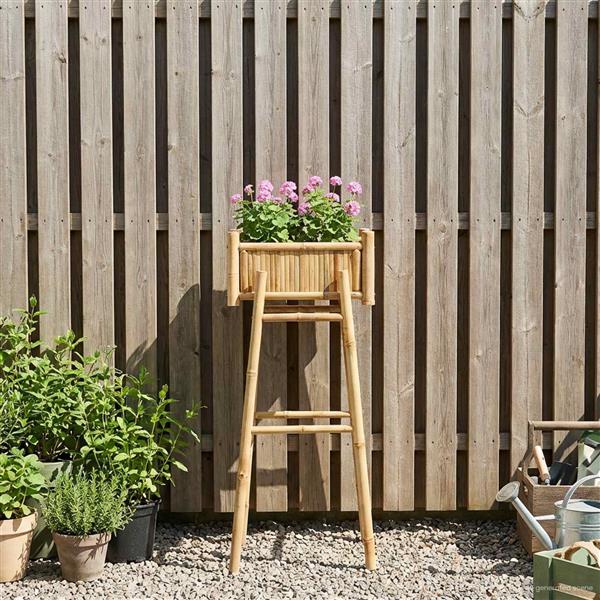 Grote foto vidaxl tuinplanter met houder naturel 50 x 38 x 114 cm bamboe tuin en terras overige tuin en terras