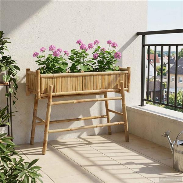 Grote foto vidaxl tuinplanter met houder naturel 100 x 38 x 74 cm bamboe tuin en terras overige tuin en terras