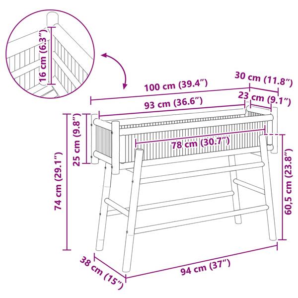 Grote foto vidaxl tuinplanter met houder naturel 100 x 38 x 74 cm bamboe tuin en terras overige tuin en terras