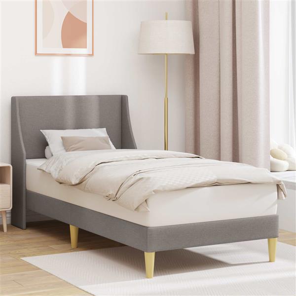 Grote foto vidaxl bedframe met hoofdeinde taupe 90 x 190 cm stof antiek en kunst stoelen en banken