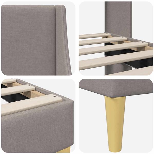 Grote foto vidaxl bedframe met hoofdeinde taupe 90 x 190 cm stof antiek en kunst stoelen en banken