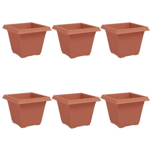 Grote foto vidaxl vierkante bloempot 6 pcs baksteenrood 38 x 38 x 30 cm kunststof tuin en terras overige tuin en terras