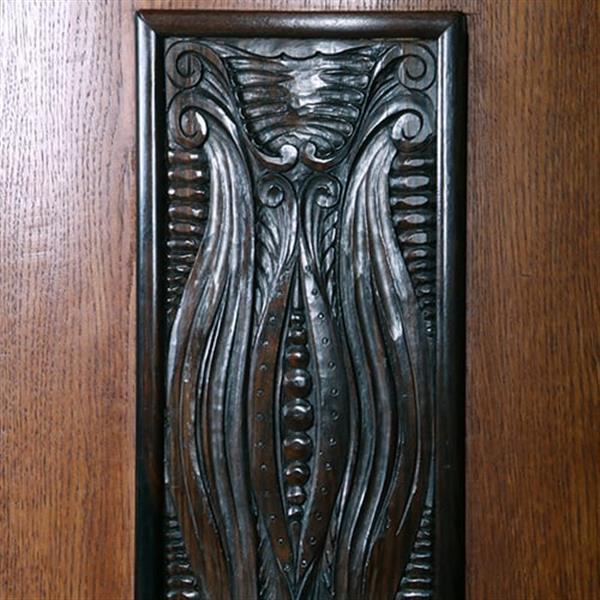 Grote foto zeer brede art deco 5 deurs kantoorkast met drie vitrines eiken en coromandel reli fs no 381405 antiek en kunst stoelen en banken